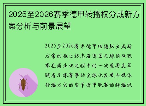 2025至2026赛季德甲转播权分成新方案分析与前景展望